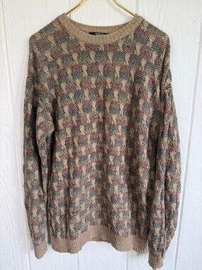 Vintage TSR Textured Cable Knit Sweater Mens Large Grandpa Core Geometric 90s